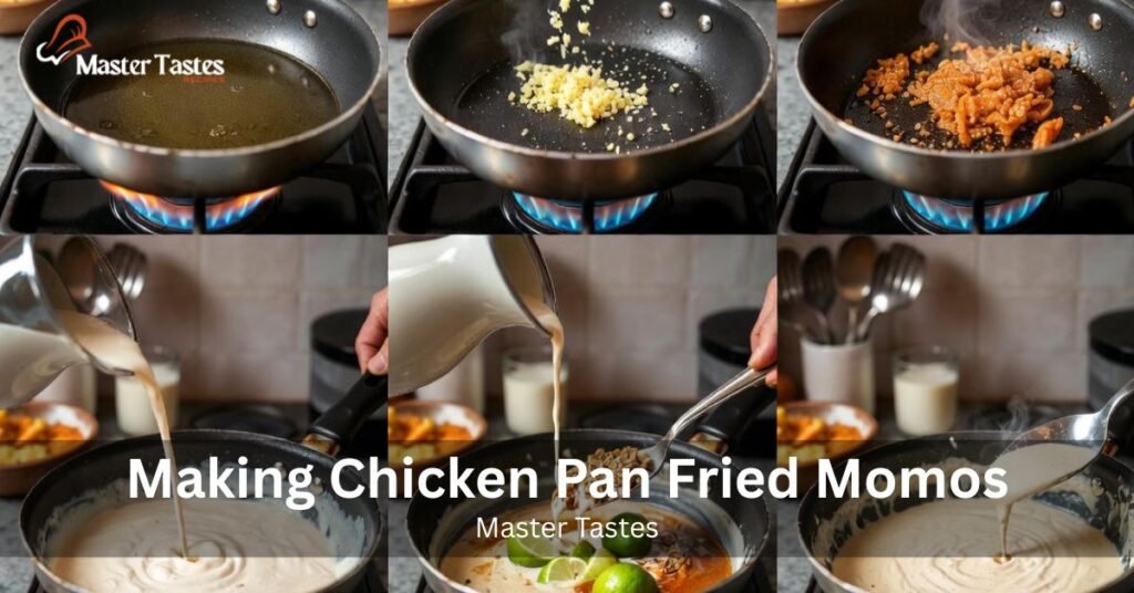 Making Chicken Pan Fried Momos by Mastertastes
