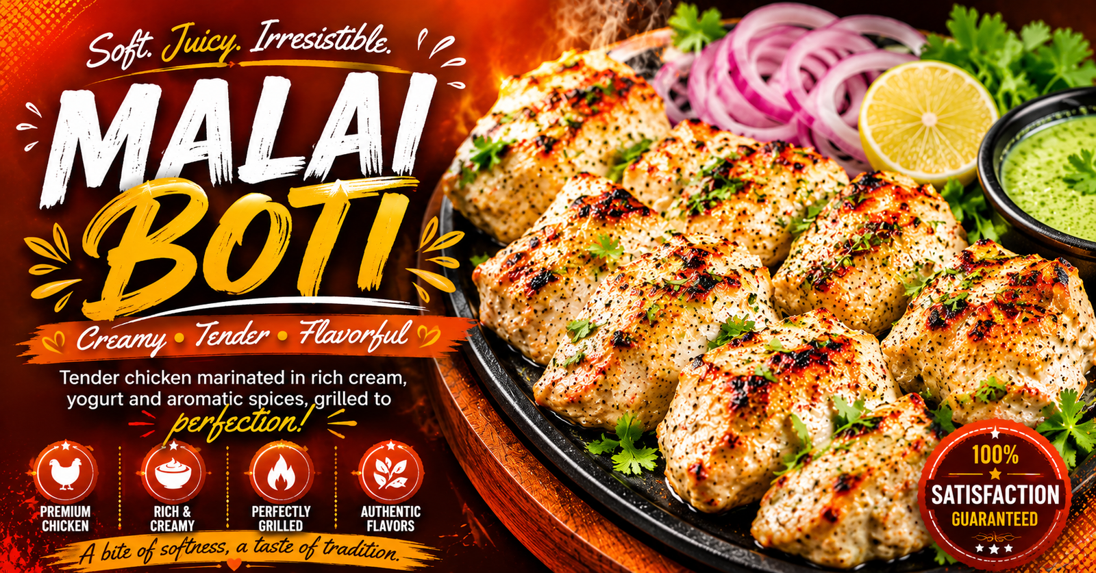 Chicken Malai Boti Grilled Skewers